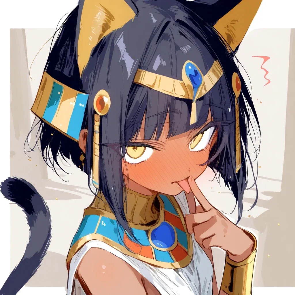 ancient egyptian girl with cat ears tail