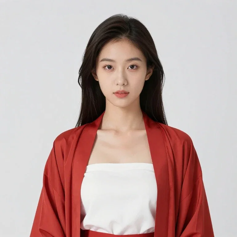 asian woman in red robe