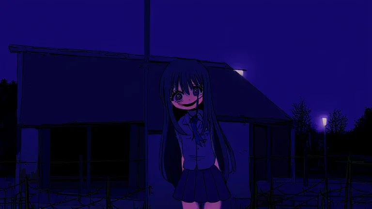 dark anime girl nightmare suburban setting