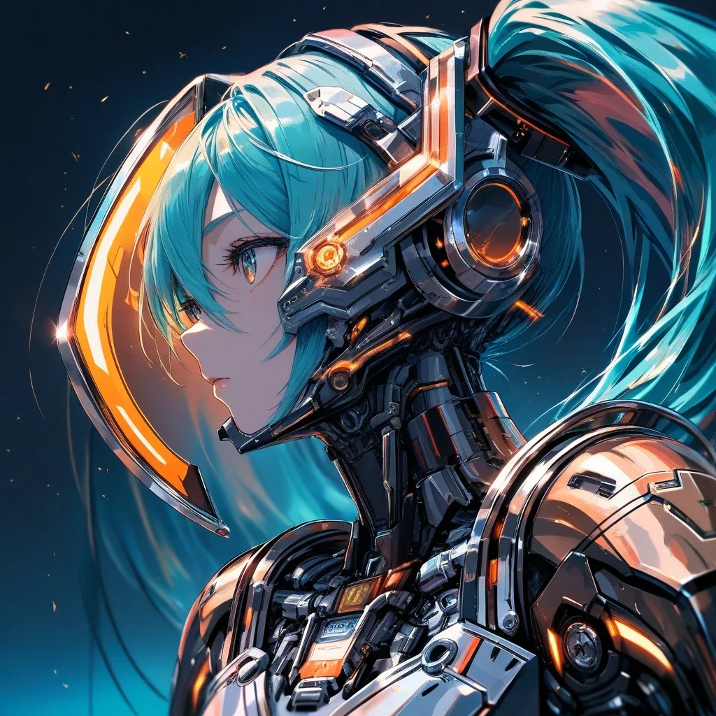 silver cyborg hatsune miku cyberpunk tokyo