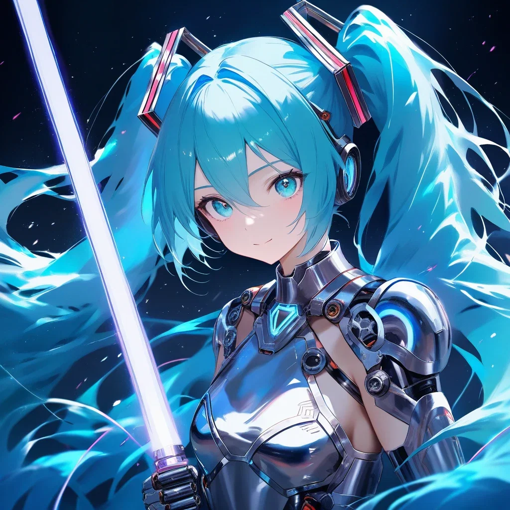 hatsune miku metal cyborg hero laser blade