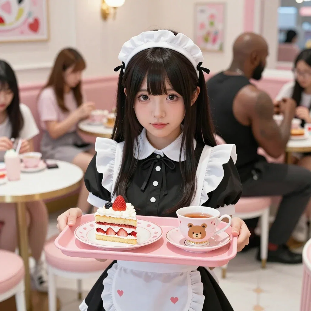 cute maid with long black hair