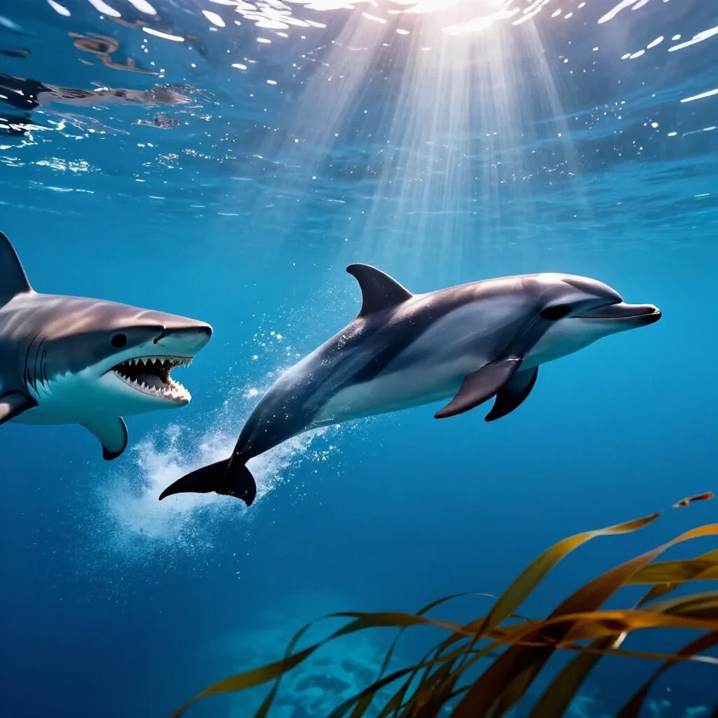 dolphin flees shark in underwater chase
