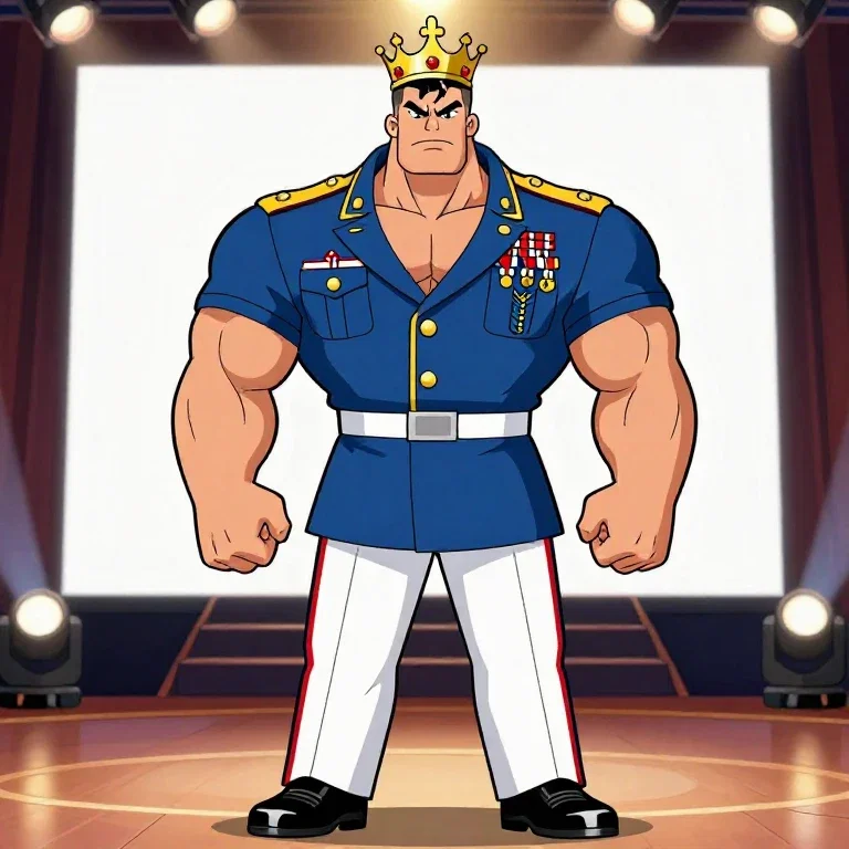 cartoon king and marine strongman illustration