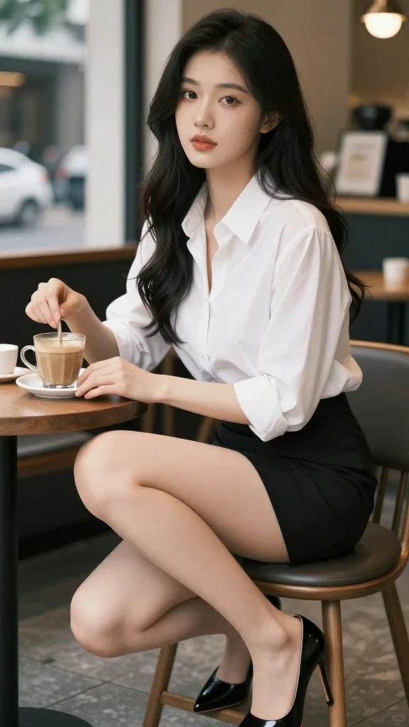 chinese beauty in coffee shop portrait