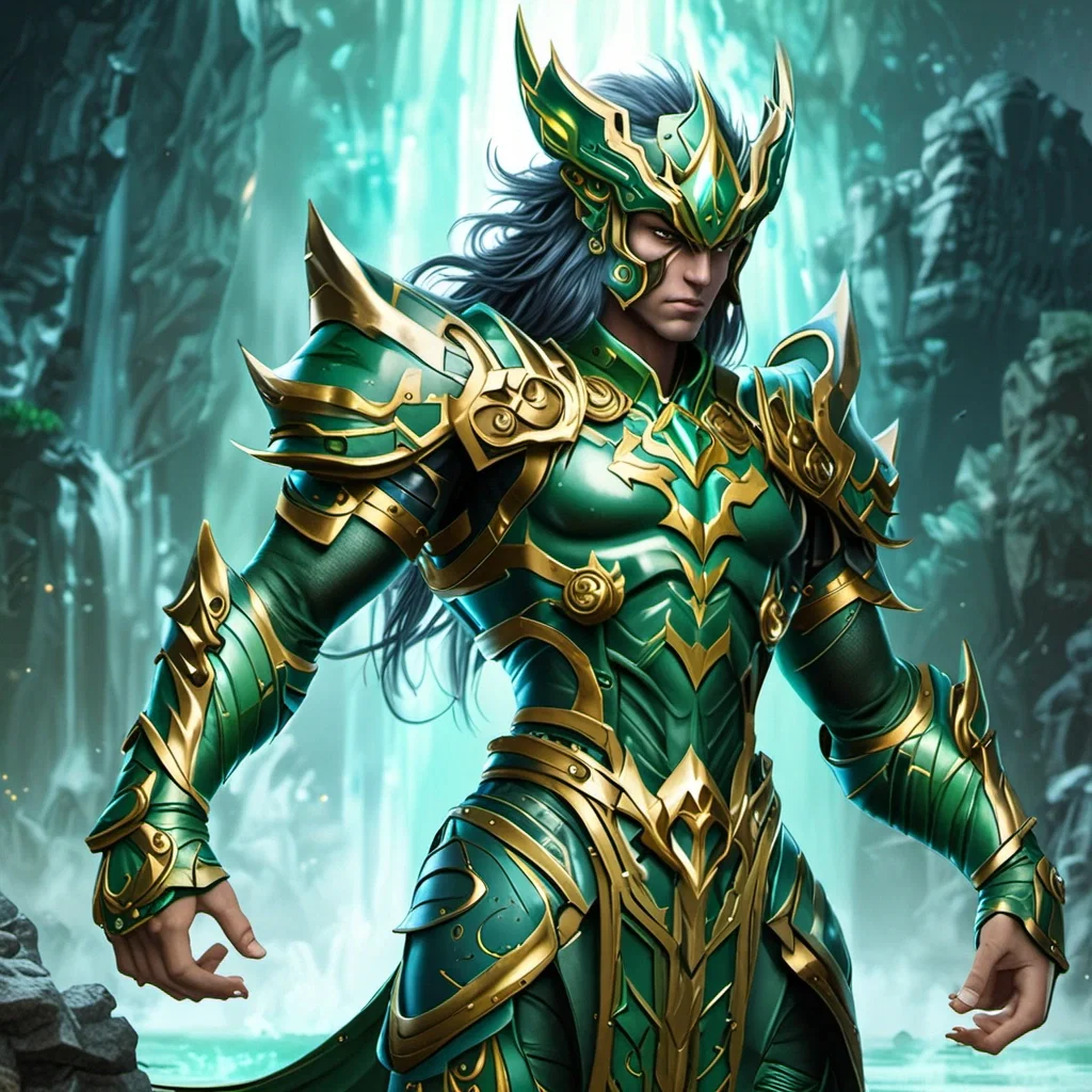 saint seiya shiryu fantasy illustration armor waterfall