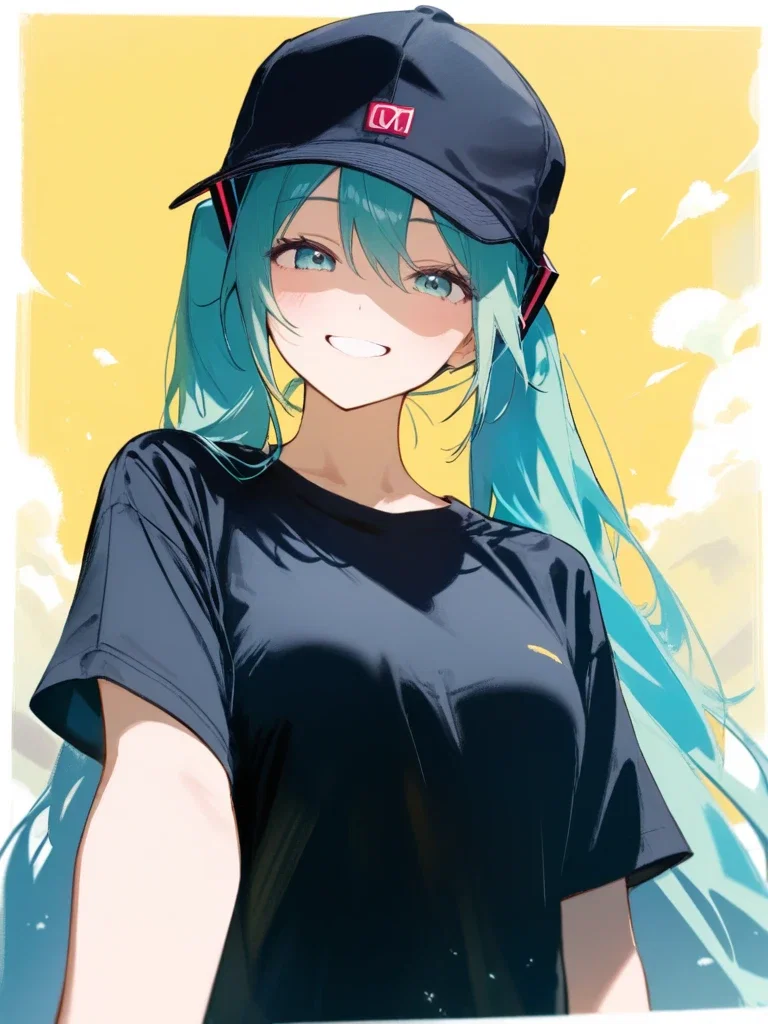 hatsune miku watercolor painting green theme