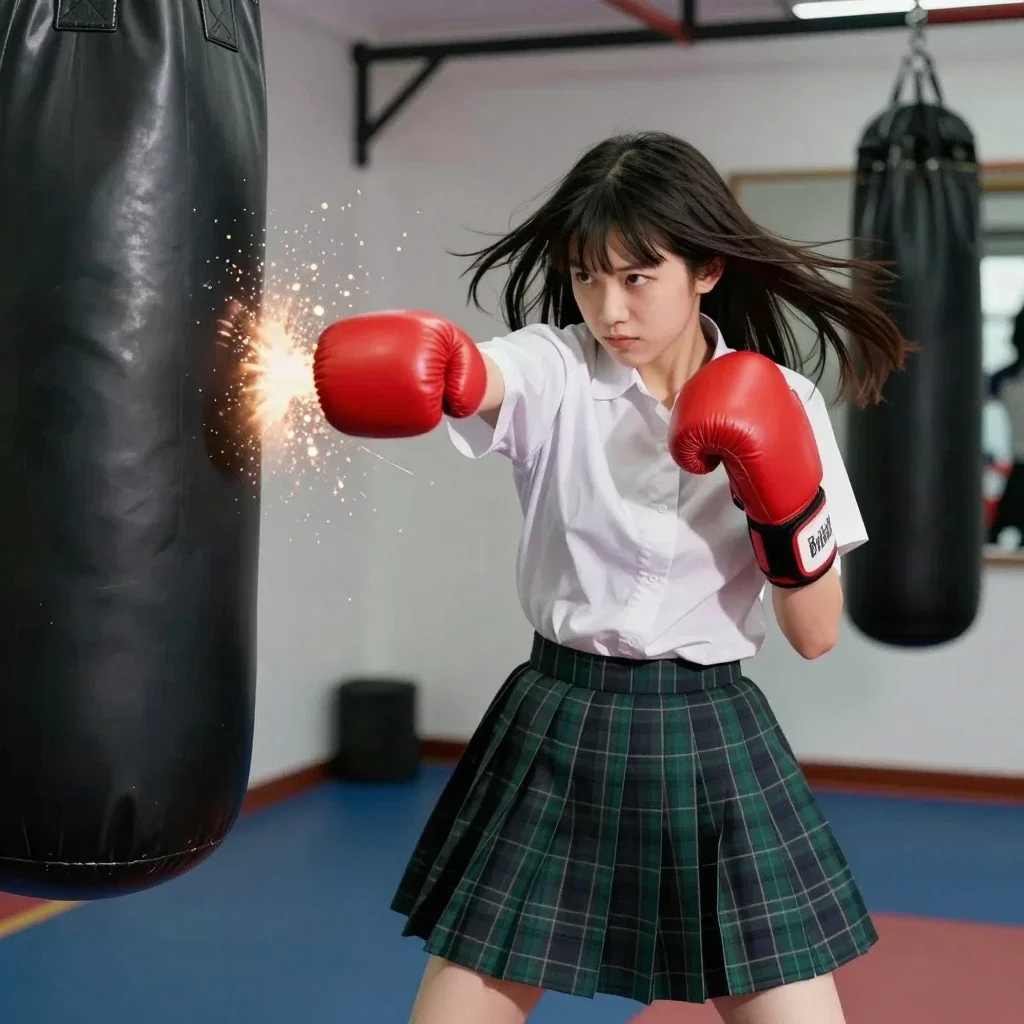 japanese schoolgirl punches sandbag magic scatter