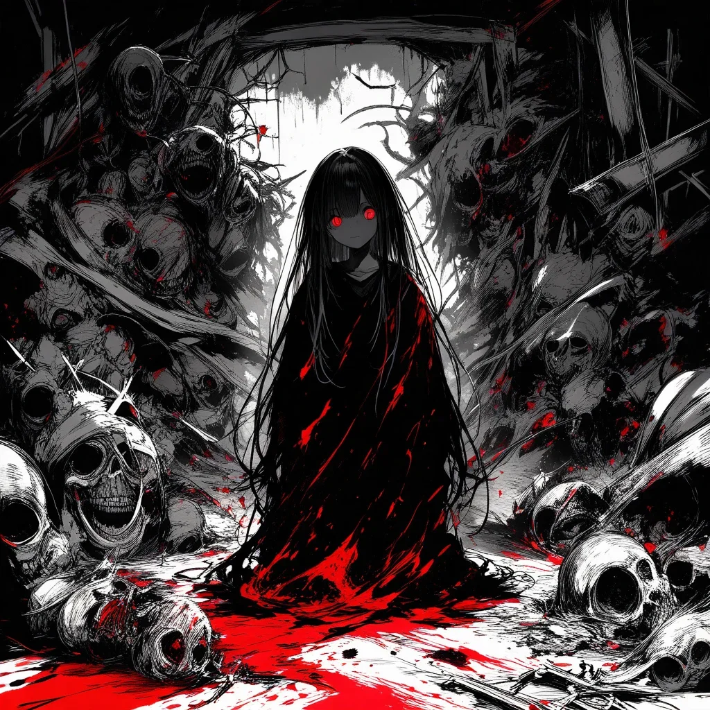 dark horror girl chaos messy stain
