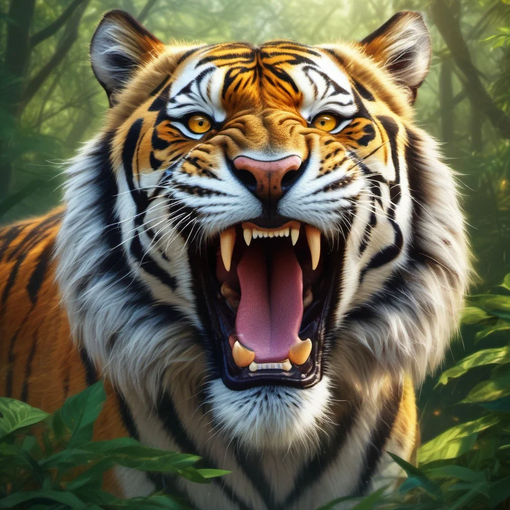 majestic tiger roaring in jungle