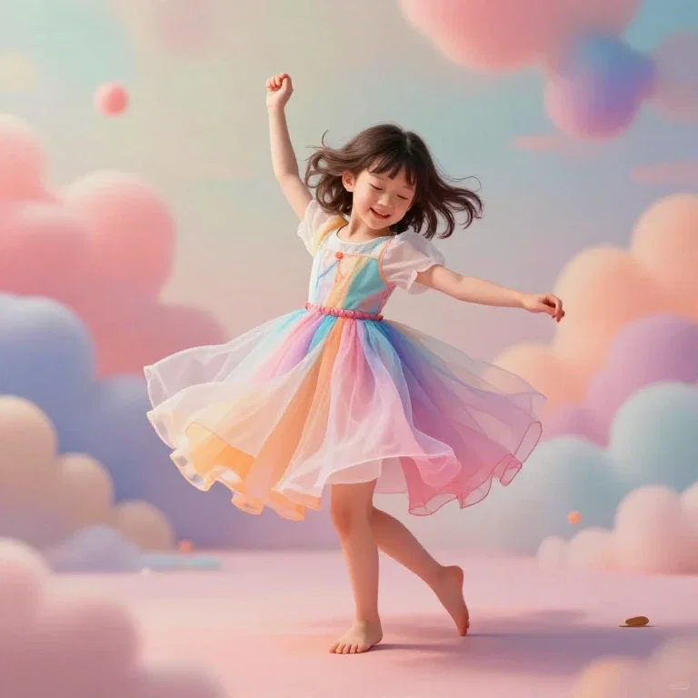 surreal girl energetically dancing