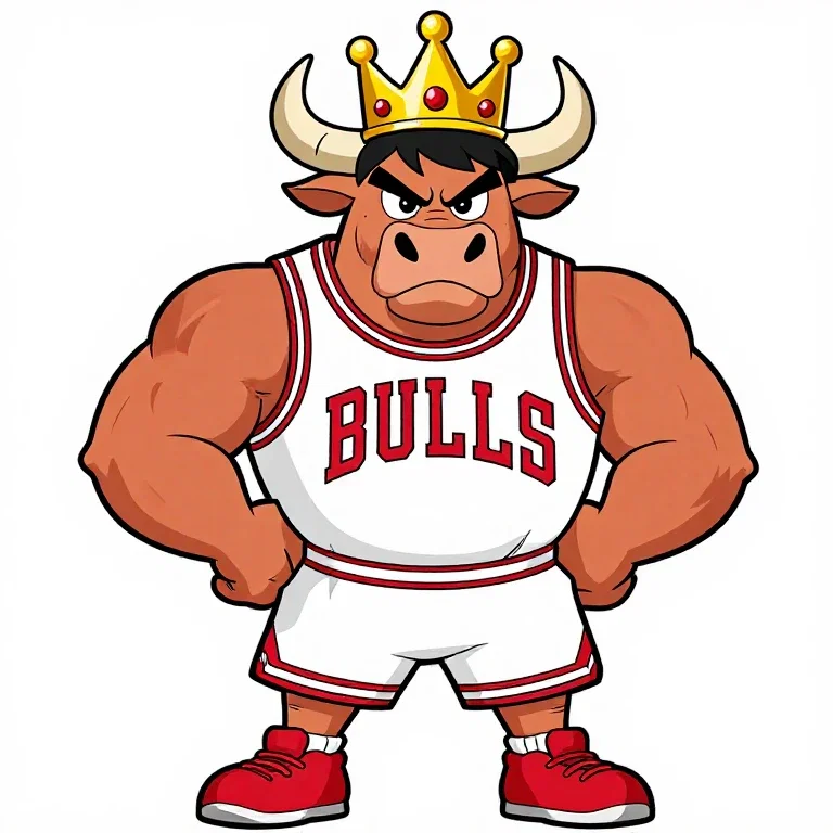 cartoon king and bull in sports uniform