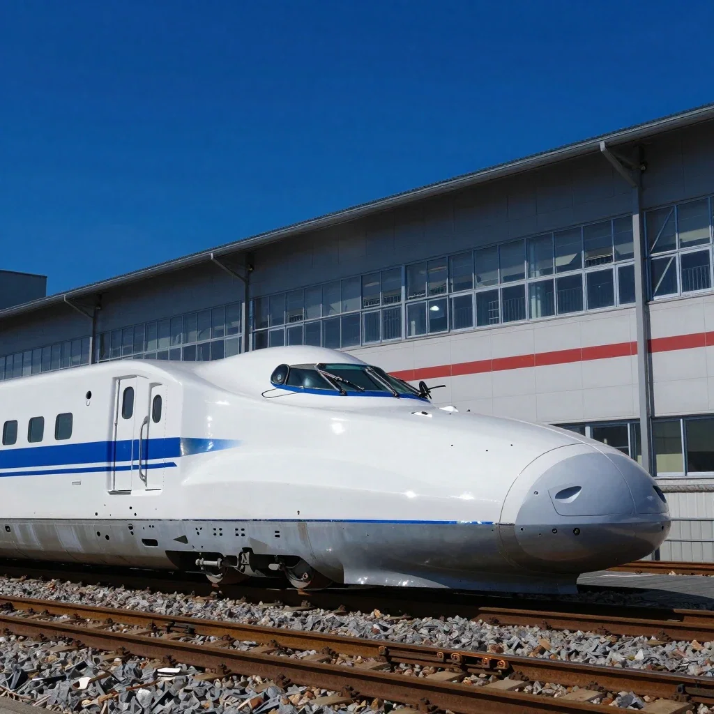photorealistic unfinished shinkansen train long nose