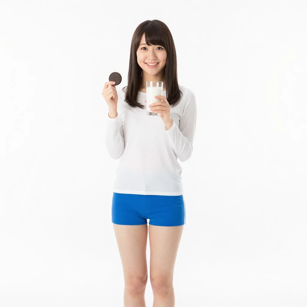 cheerful oreo campaign girl with cookie and milk