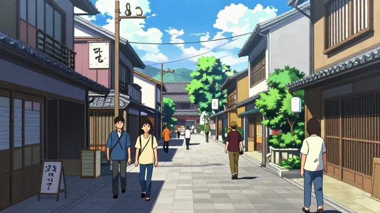 anime style japan daytime bustling street