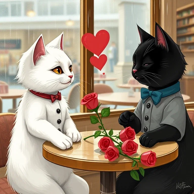 cats discussing love in cafeteria