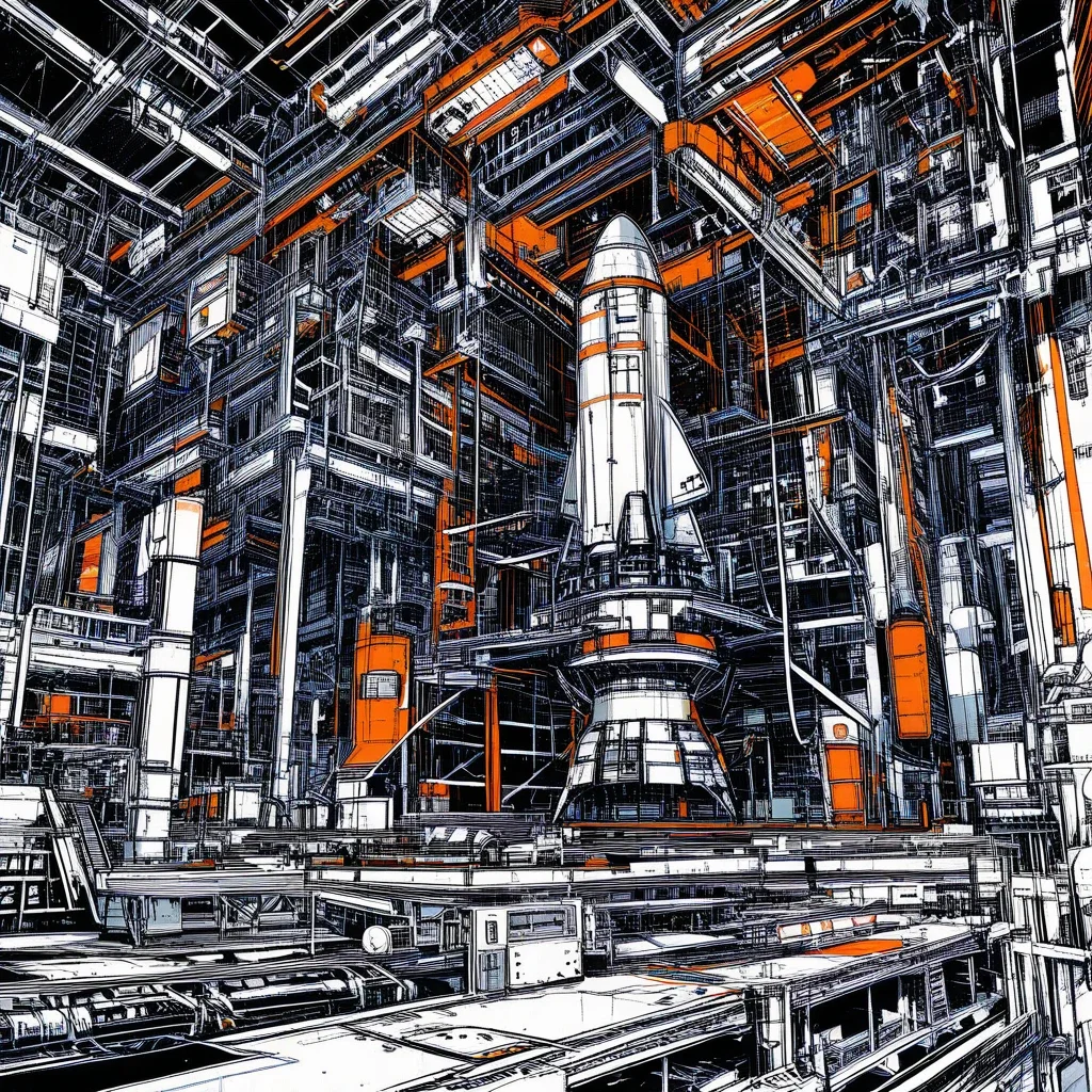 large rocket launch pad line art