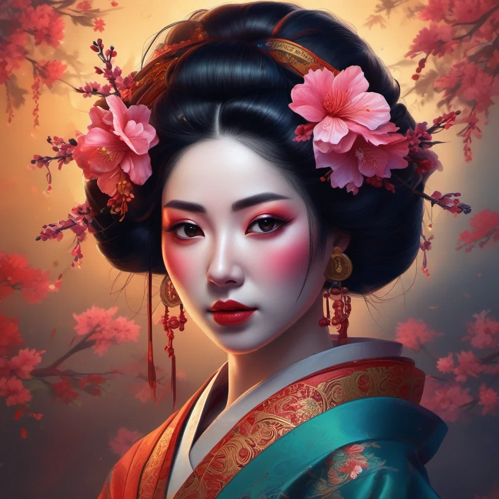 digital painting geisha portrait intricate detailed vibrant