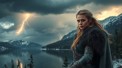 viking woman armor winter night