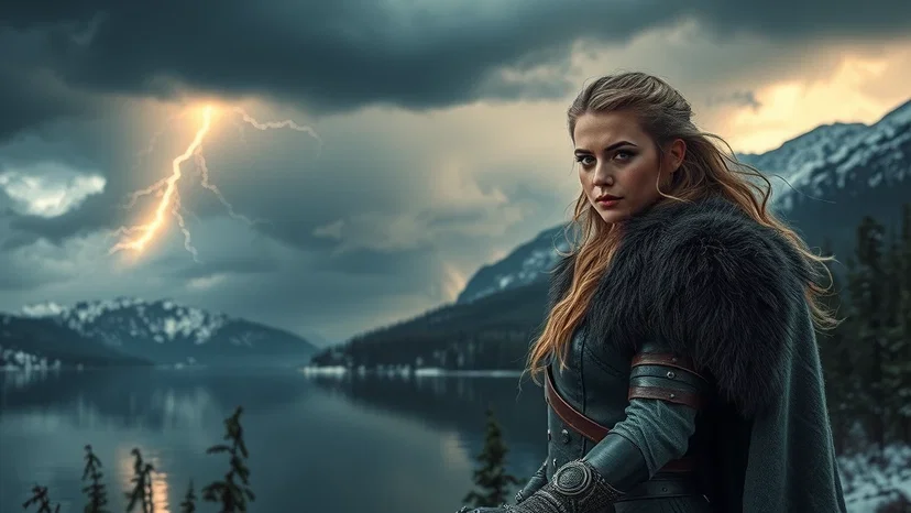 viking woman armor winter night
