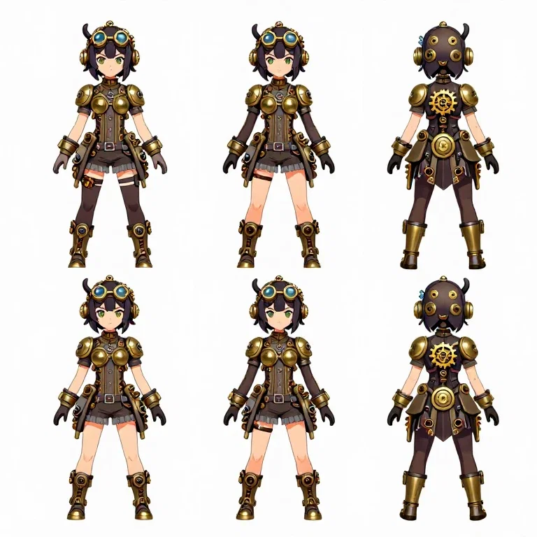 steampunk mechanic girl anime model sheet