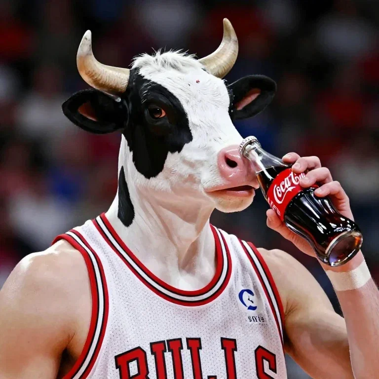 coca cola drinking cow faced chicago bulls