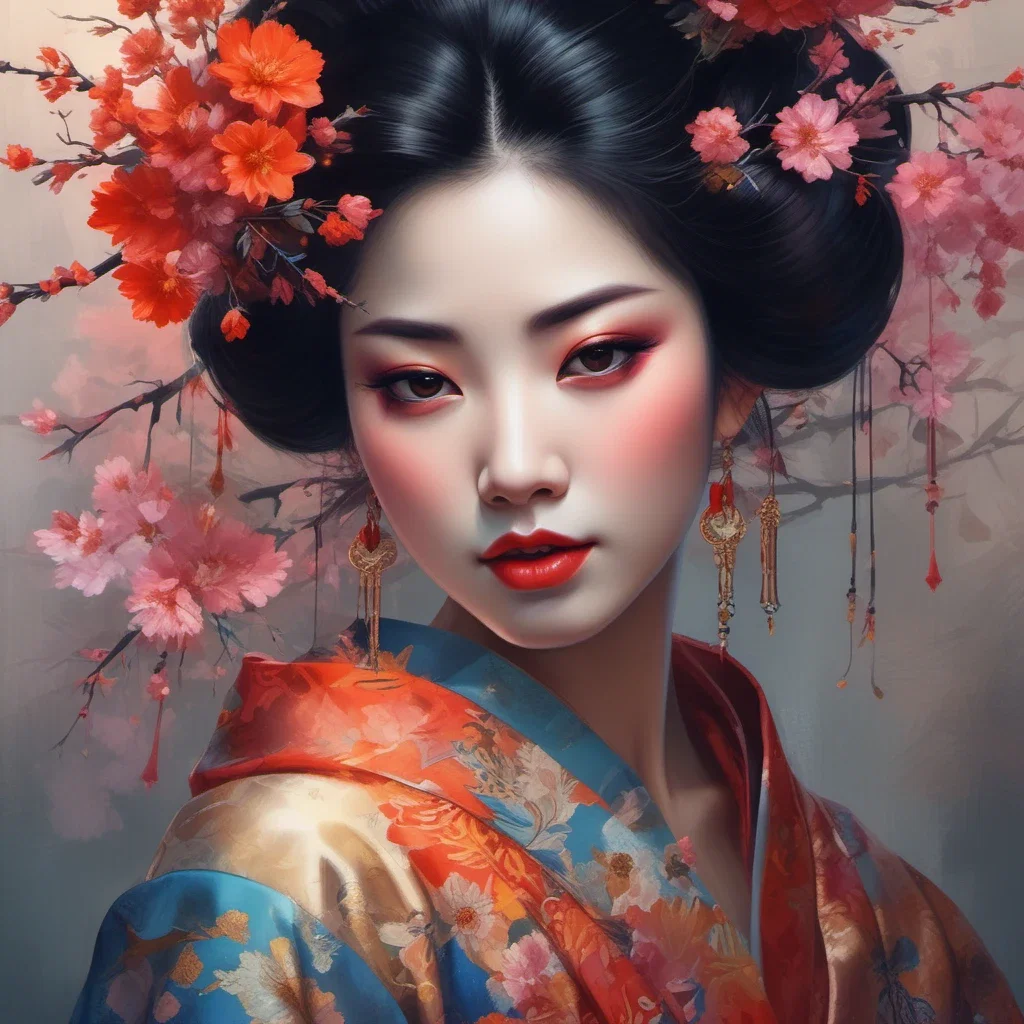fantasy art geisha hyperdetailed portrait intricate floral
