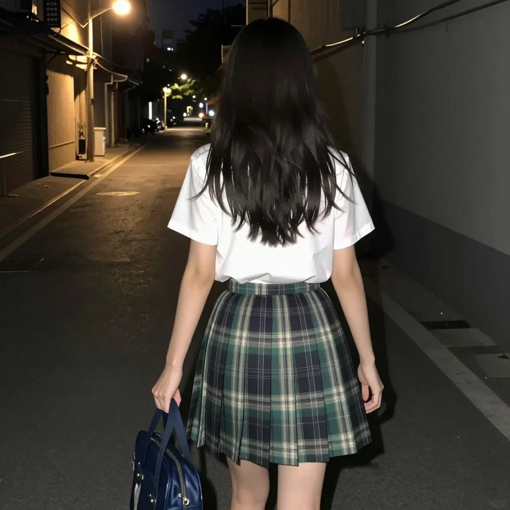high school girl walking dark night street