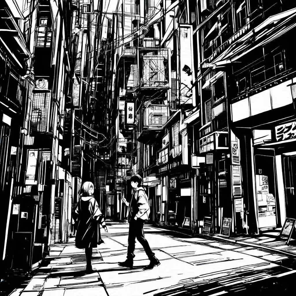 high contrast line art near future streets
