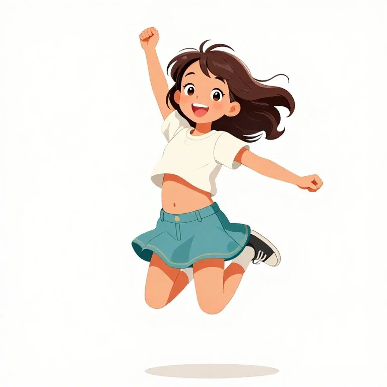 cute girl happy jumping short skirt