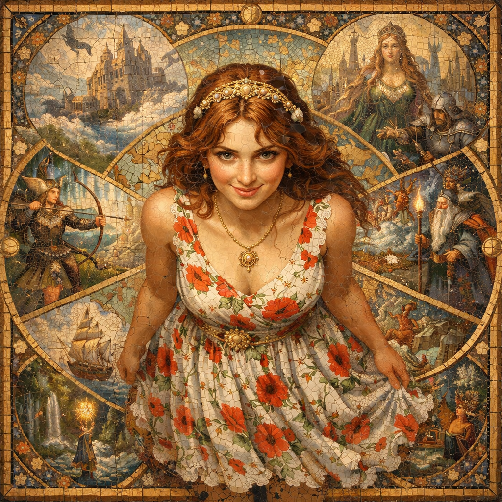 byzantine frescoes modern fantasy girl mosaic