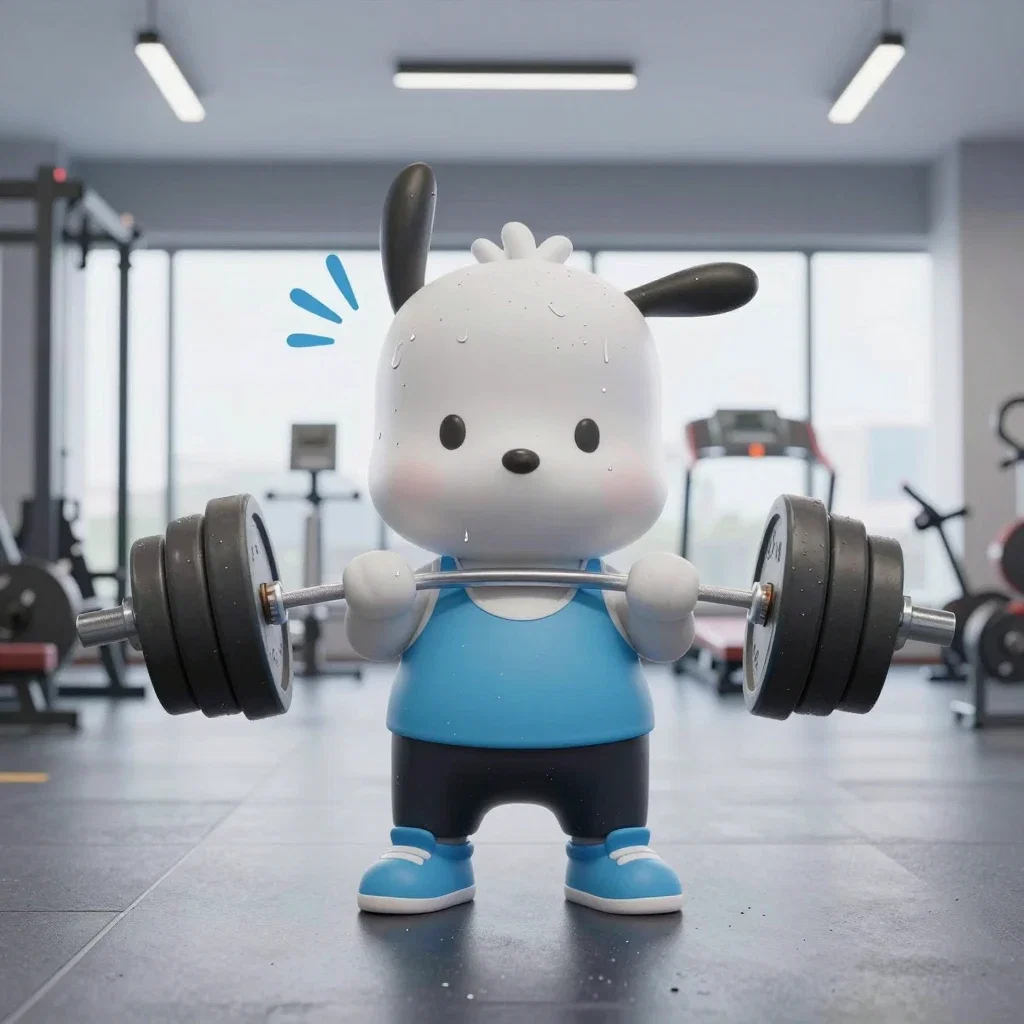muscular pochacco lifting barbell gym hyperrealistic