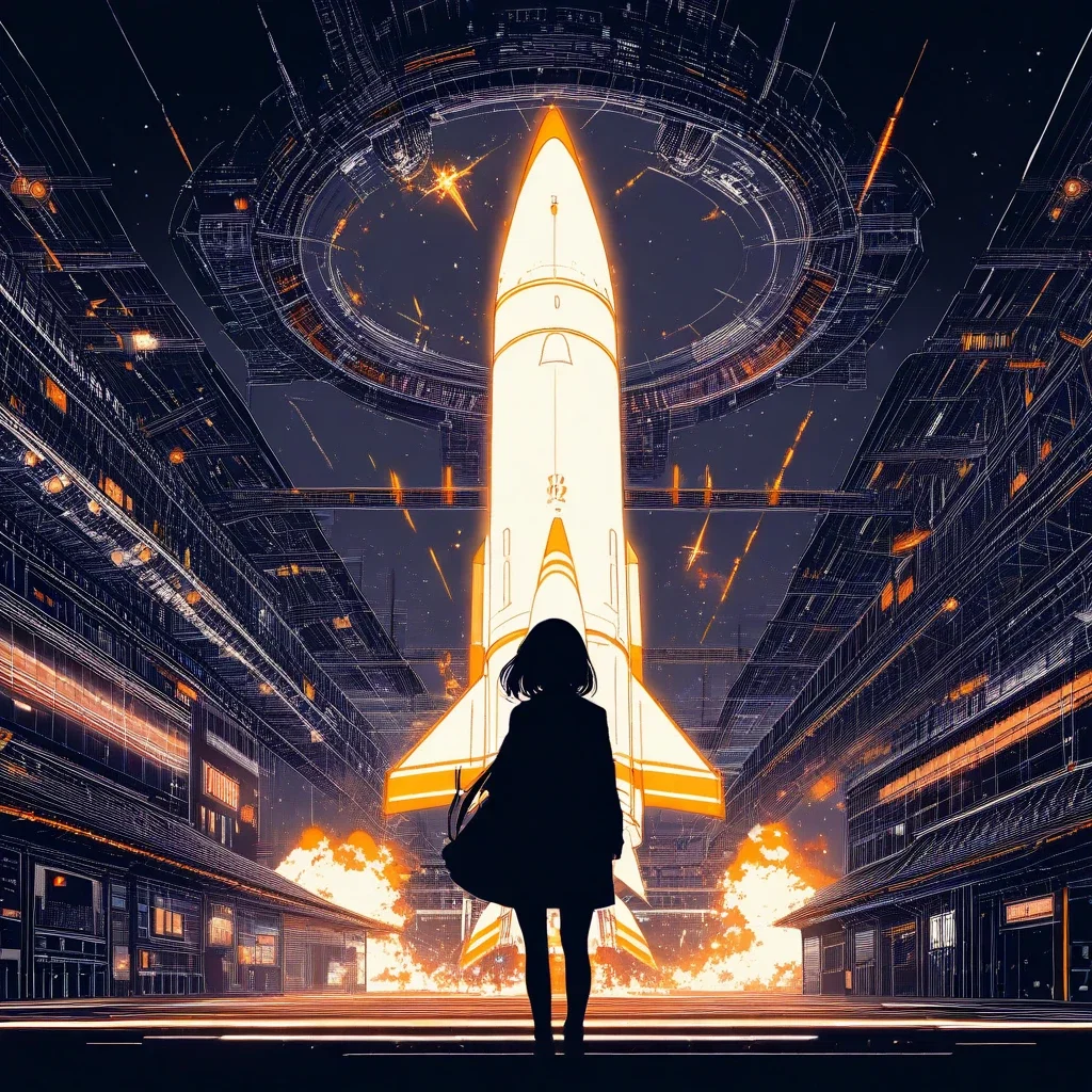 rocket launch station line art cinematic