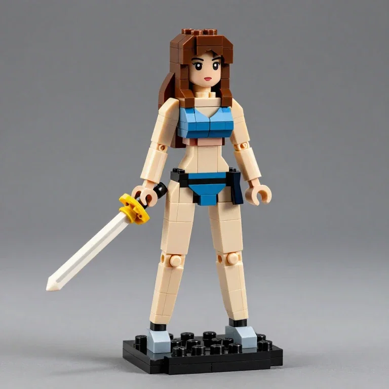 lego sculpture girl swordsman bikini armor