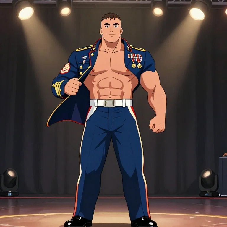 marine strongman on stage in uniform