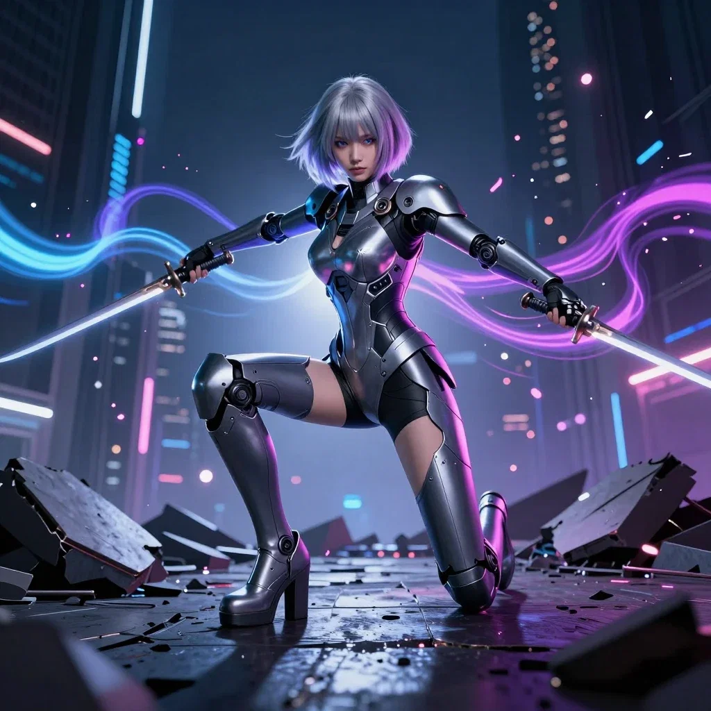 cyberpunk warrior ready to strike