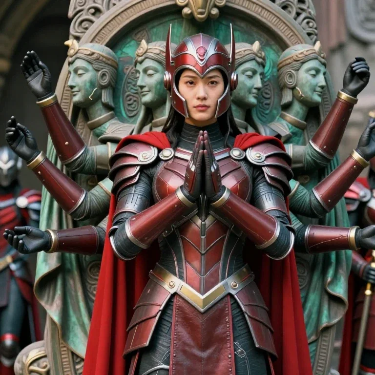 superheroine armor cape futuristic heroic