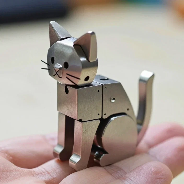metal puzzle assembles into sitting kitten