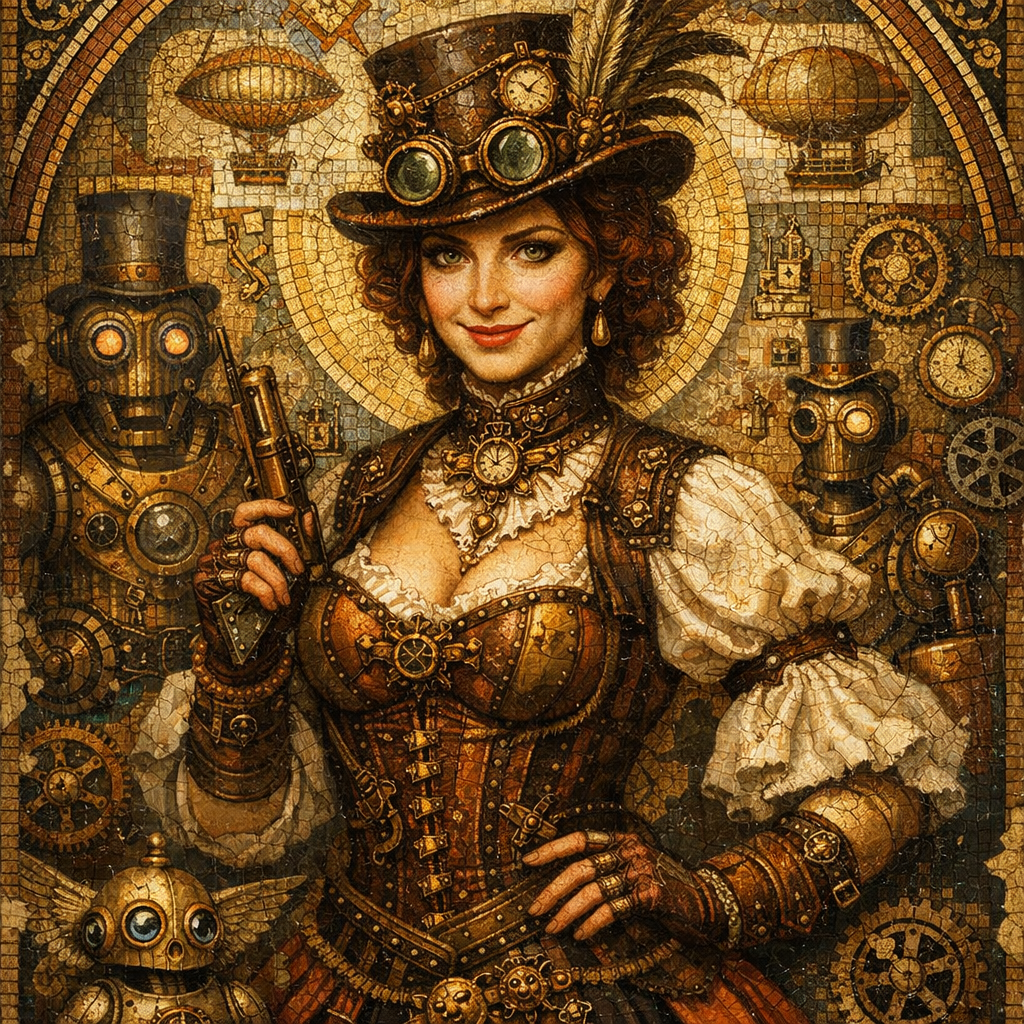 byzantine steampunk lady victorian mosaic automata
