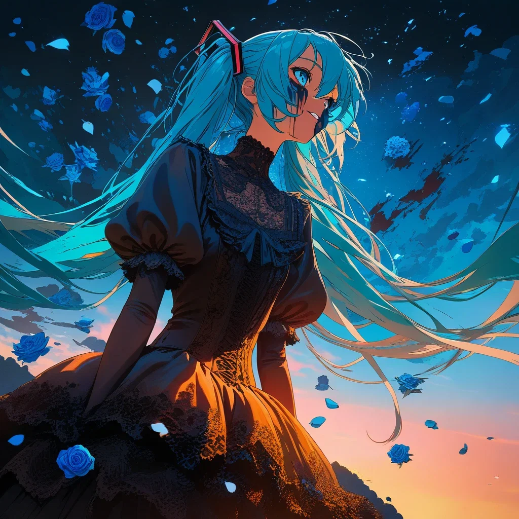 hatsune miku gothic lolita dress melancholic atmosphere