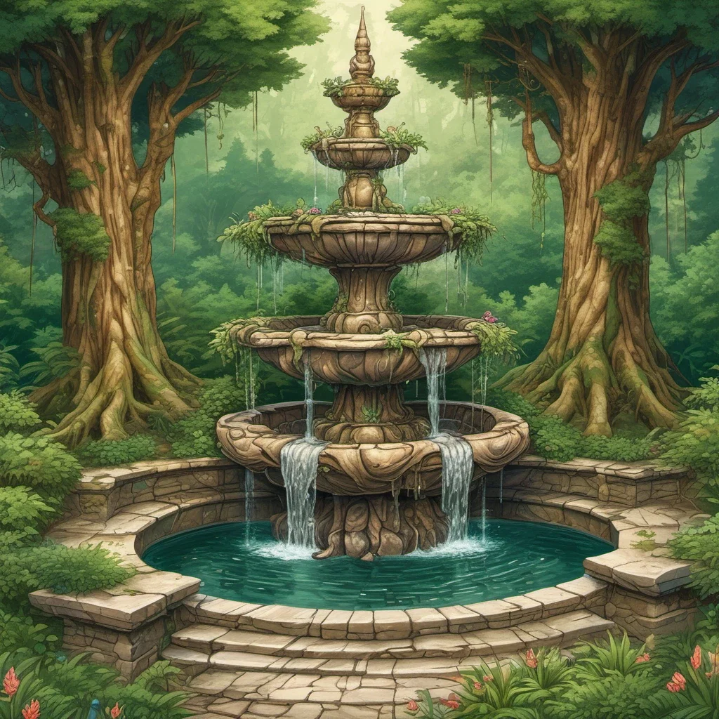 elaborate stone fountain with cascading water
