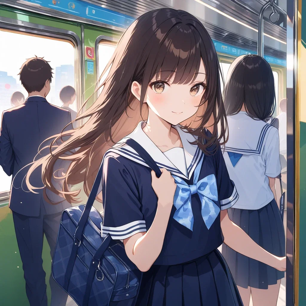cute girl morning rush train window