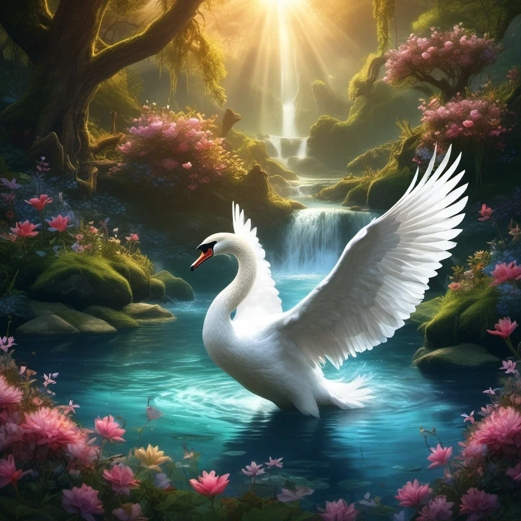 fantasy art majestic swan detailed feathers vibrant colors