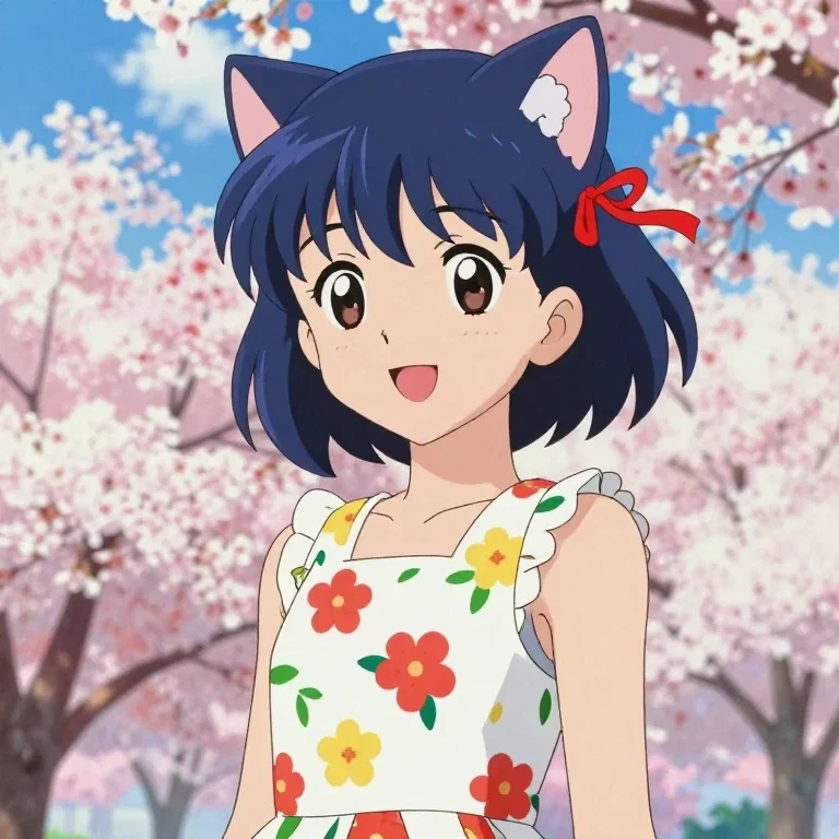 anime girl cherry blossom garden blue sky