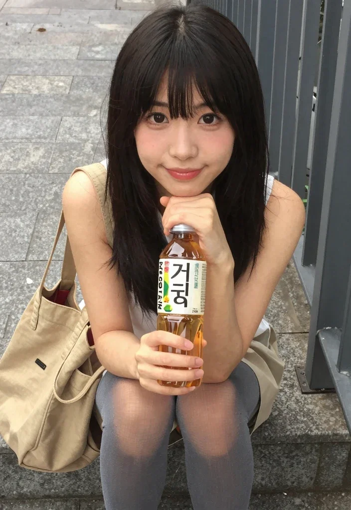 japanese student sitting outdoors with tea