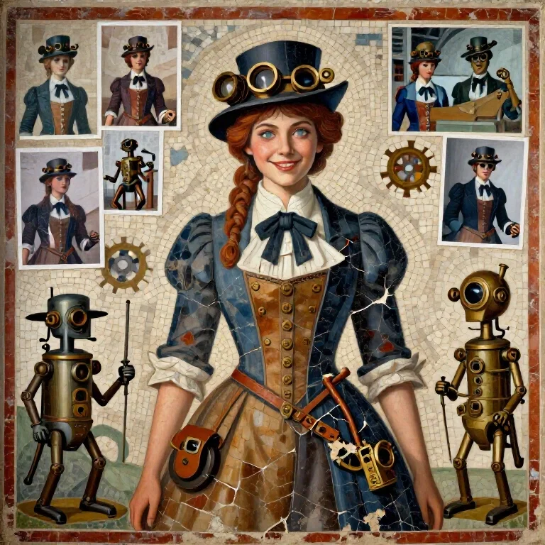 steampunk byzantine fresco girl victorian mosaic