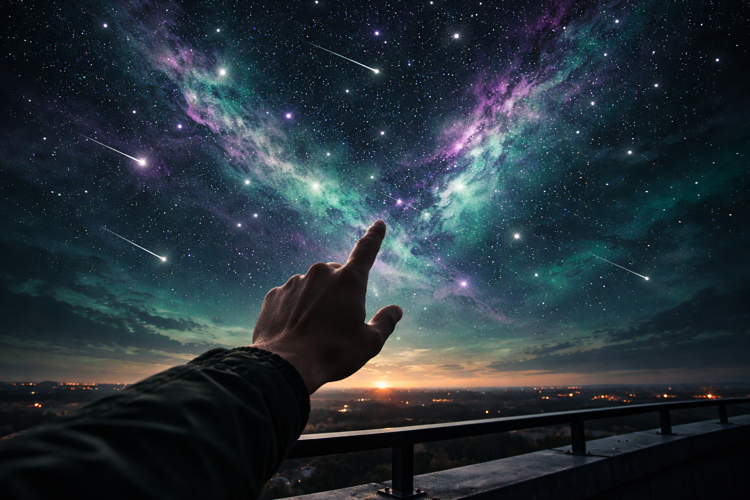 starry sky nebulae shooting stars first person