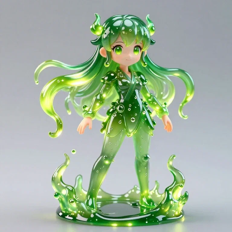 flaming samurai robot green slime girl