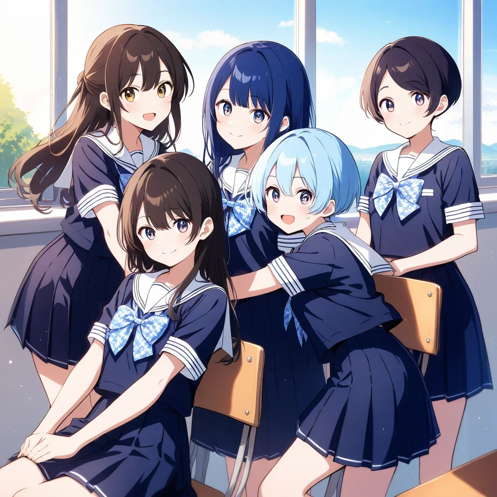 mako in sailor uniform classroom oil painting