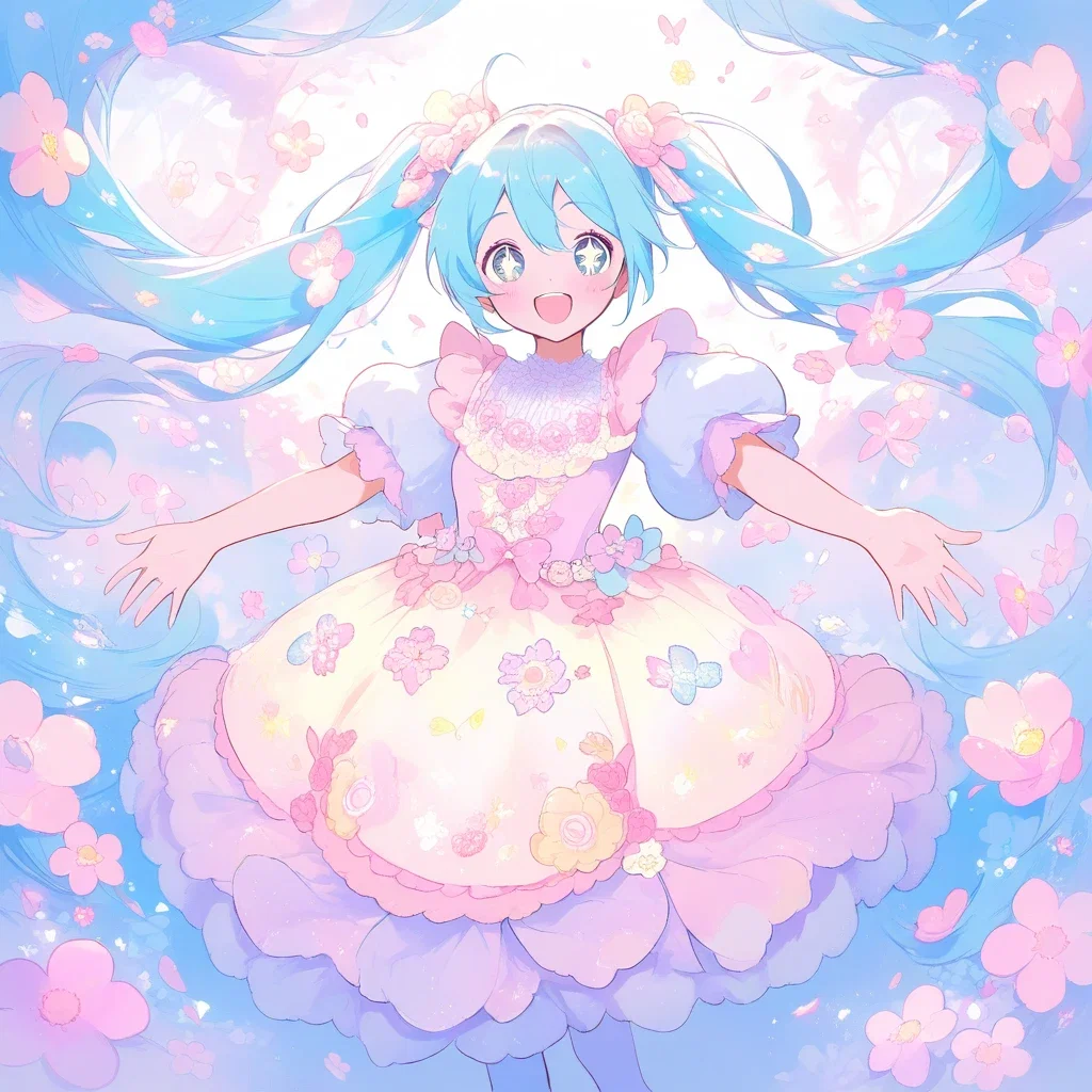 hatsune miku anime art lolita dress garden